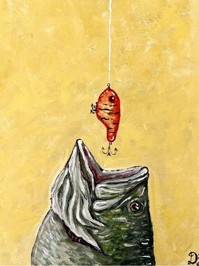 Orange Fishing Lure Fish Art Print - bass